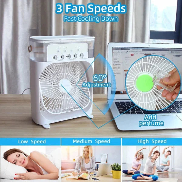 Electric Fan,portable Usb Mini Air Conditioner Timing 3 Speeds Setting,cooler Wind Spray Wide Angled Adjust With 600ml Capacity(random Color )