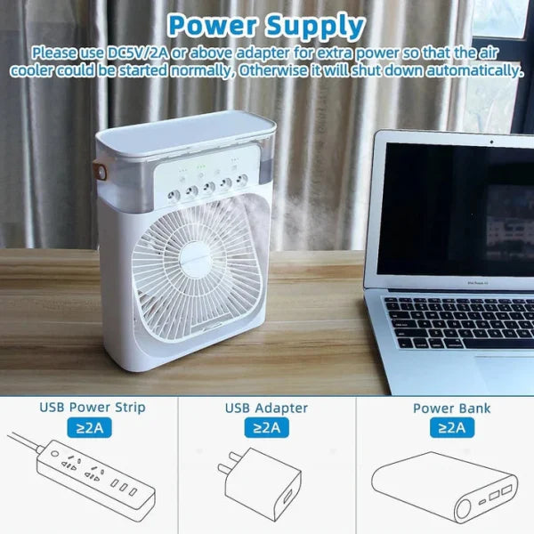 Electric Fan,portable Usb Mini Air Conditioner Timing 3 Speeds Setting,cooler Wind Spray Wide Angled Adjust With 600ml Capacity(random Color )